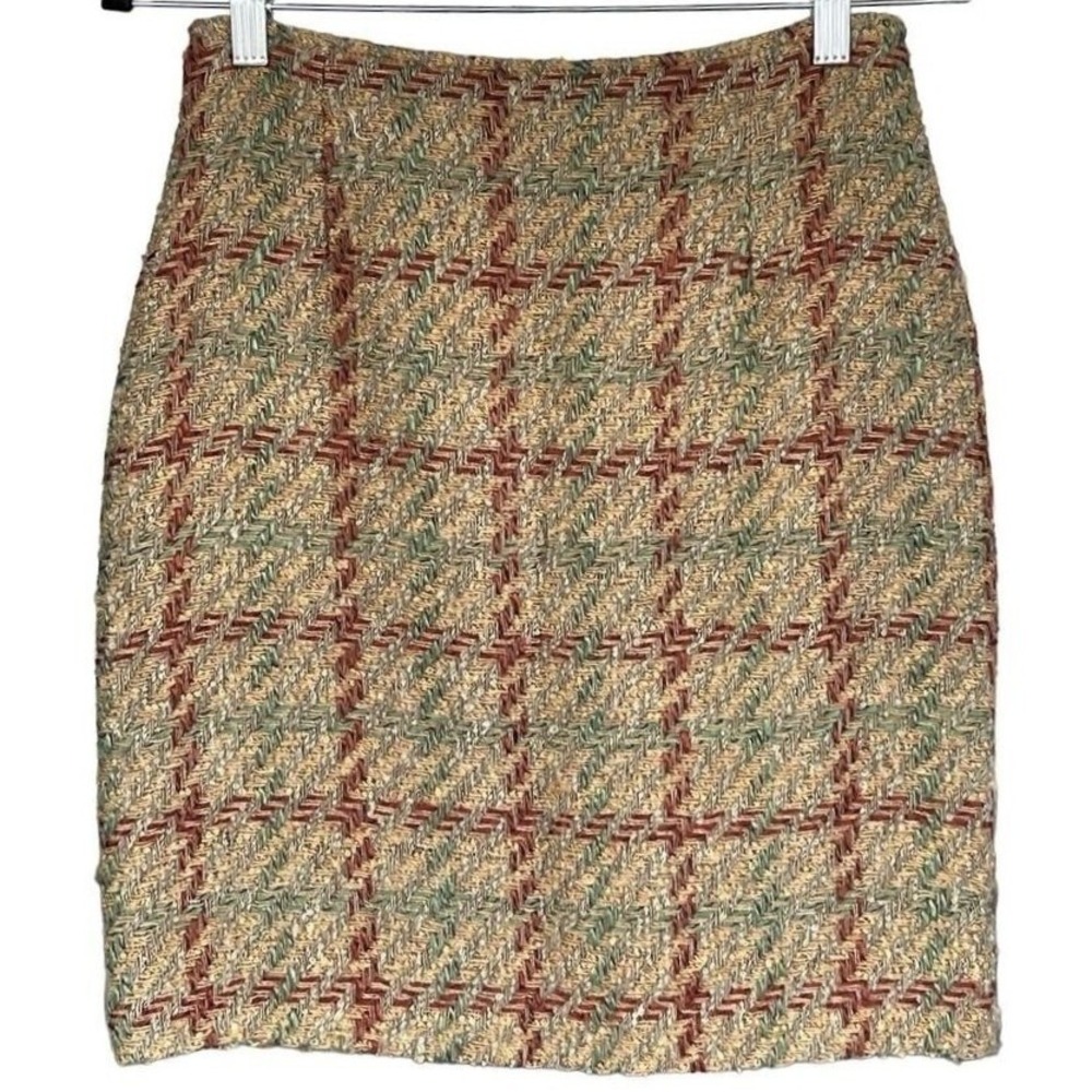 SK1 Vintage Forenza Wool Mohair Tweed Mini Skirt Italy Plaid Herringbone Sequin